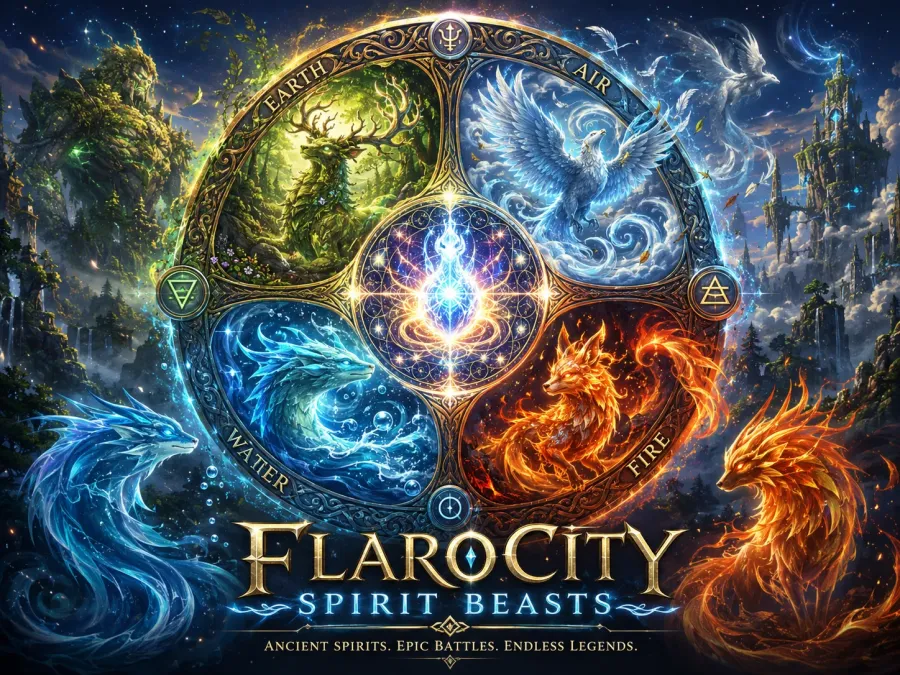 FlaroCity Spirit Beasts elemental system artwork